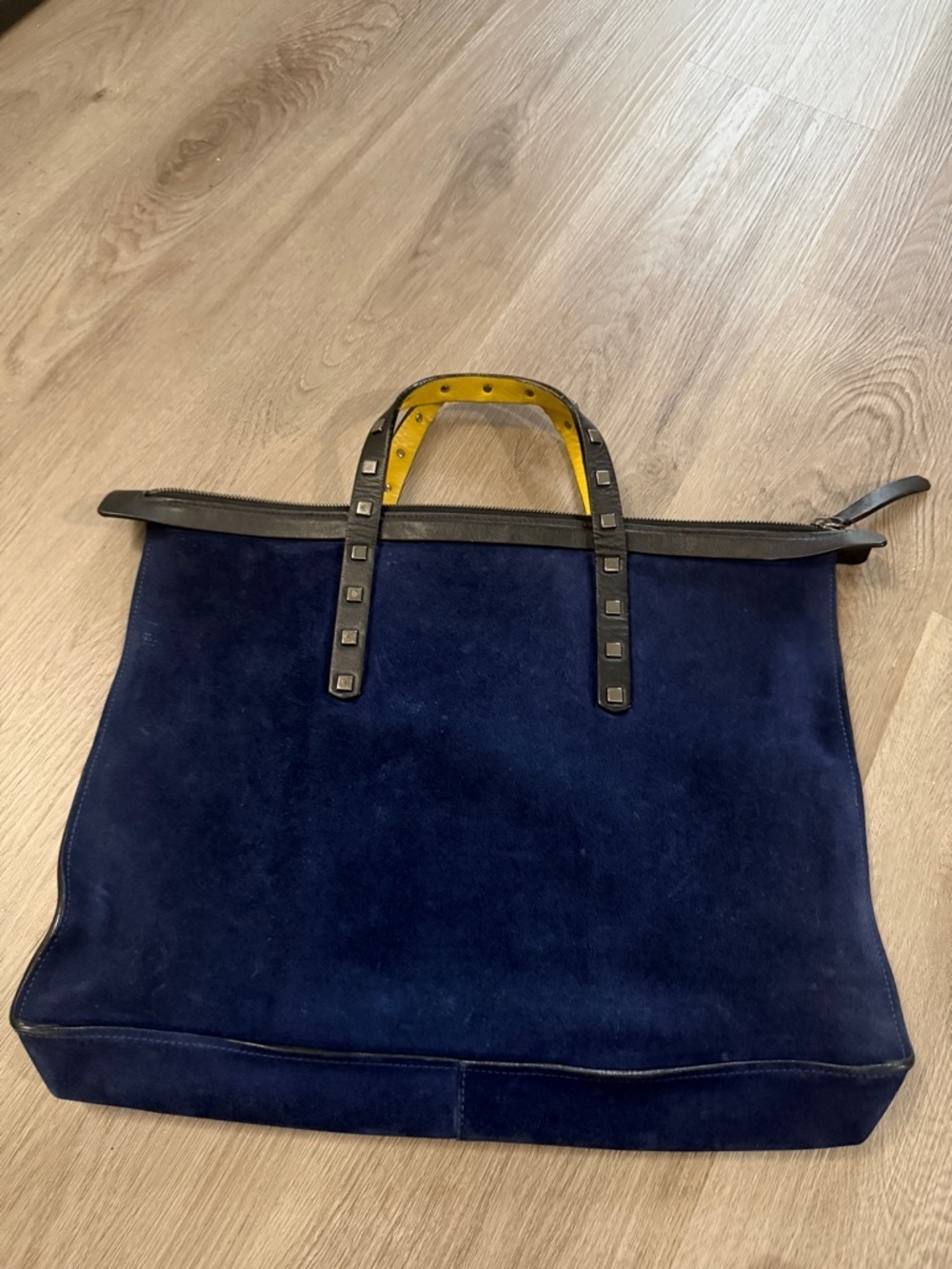 Jimmy Choo Blue Suede Tote with Black Studded Handles - Picture 3 of 10